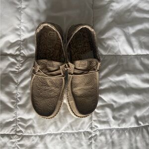 Hey dude light brown western floral slip on